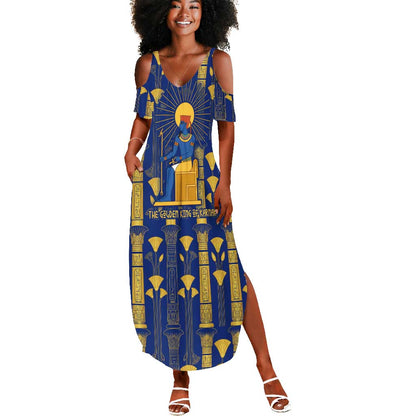 Amun Summer Maxi Dress Ancient Egyptian Hieroglyphic, Pharaoh and Scarab - African Pride