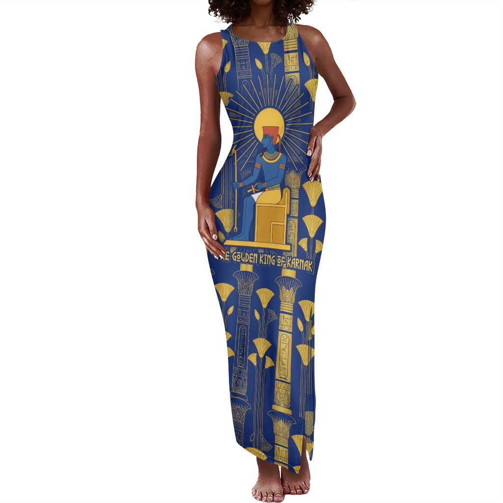 Amun Tank Maxi Dress Ancient Egyptian Hieroglyphic, Pharaoh and Scarab - African Pride