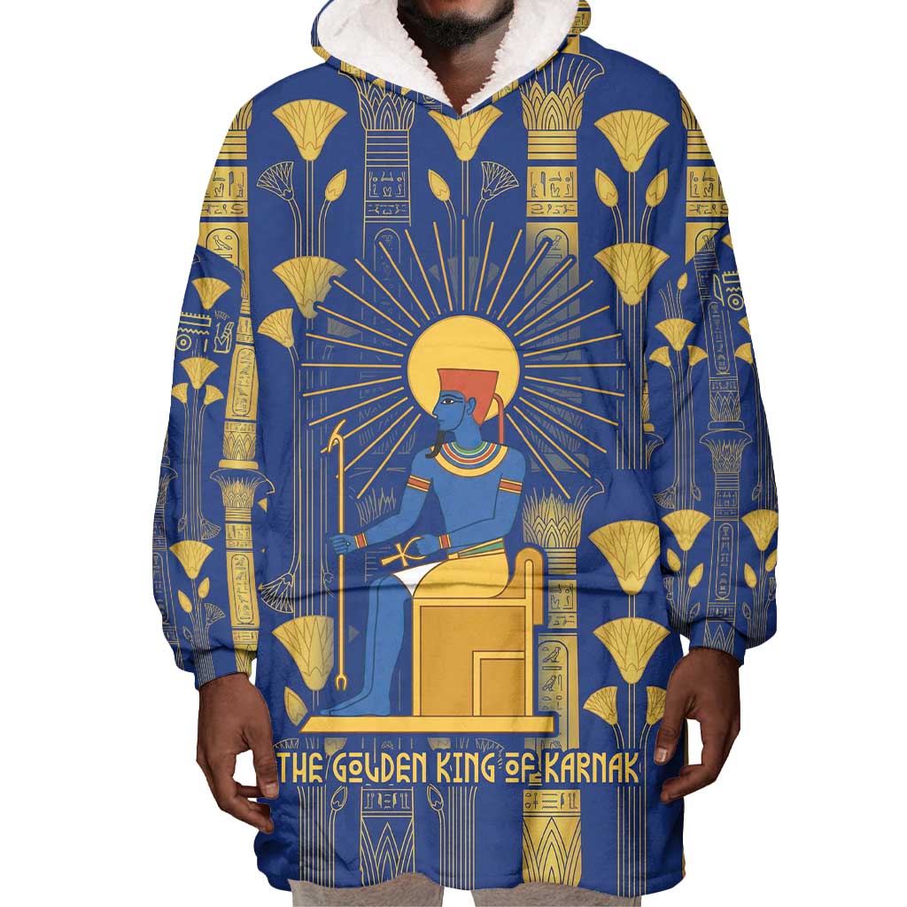 Amun Wearable Blanket Hoodie Ancient Egyptian Hieroglyphic, Pharaoh and Scarab - African Pride
