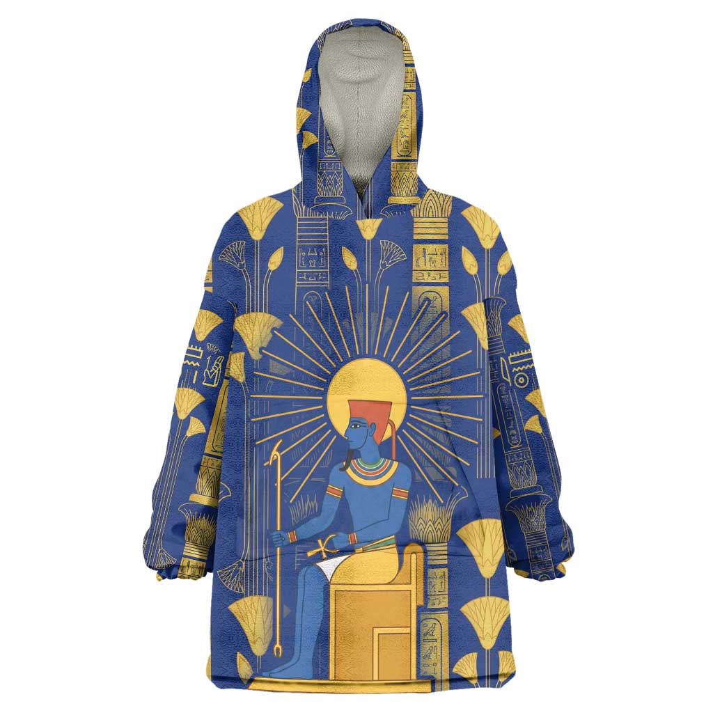 Amun Wearable Blanket Hoodie Ancient Egyptian Hieroglyphic, Pharaoh and Scarab - African Pride
