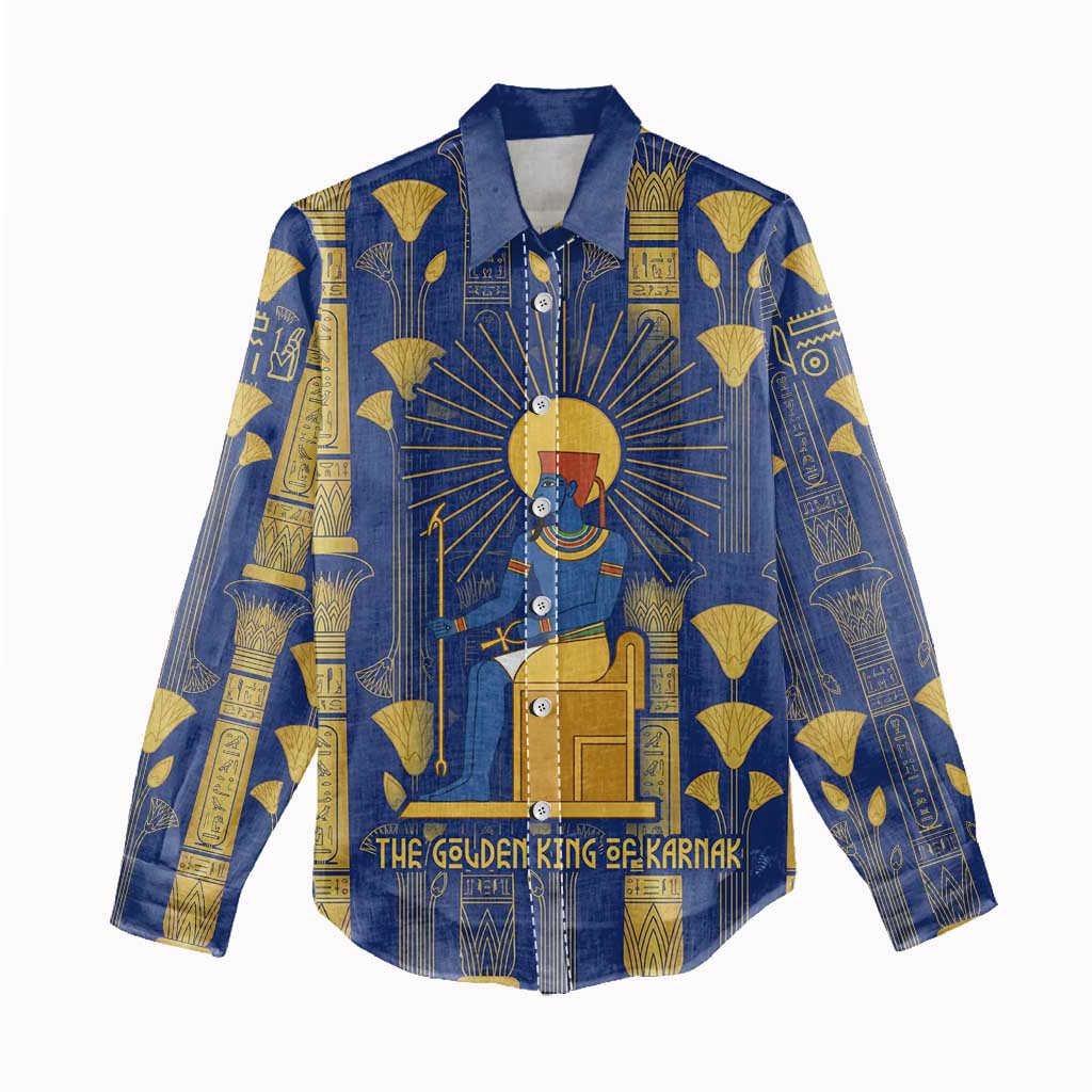 Amun Women Casual Shirt Ancient Egyptian Hieroglyphic, Pharaoh and Scarab - African Pride