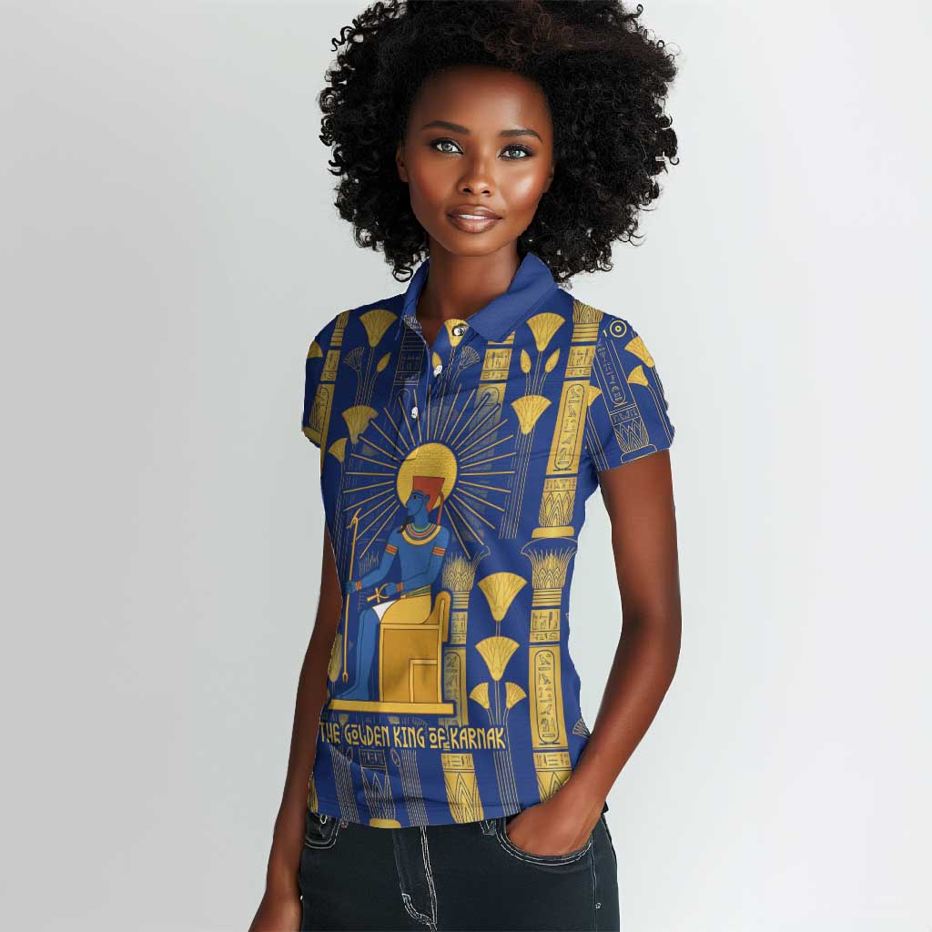 Amun Women Polo Shirt Ancient Egyptian Hieroglyphic, Pharaoh and Scarab - African Pride