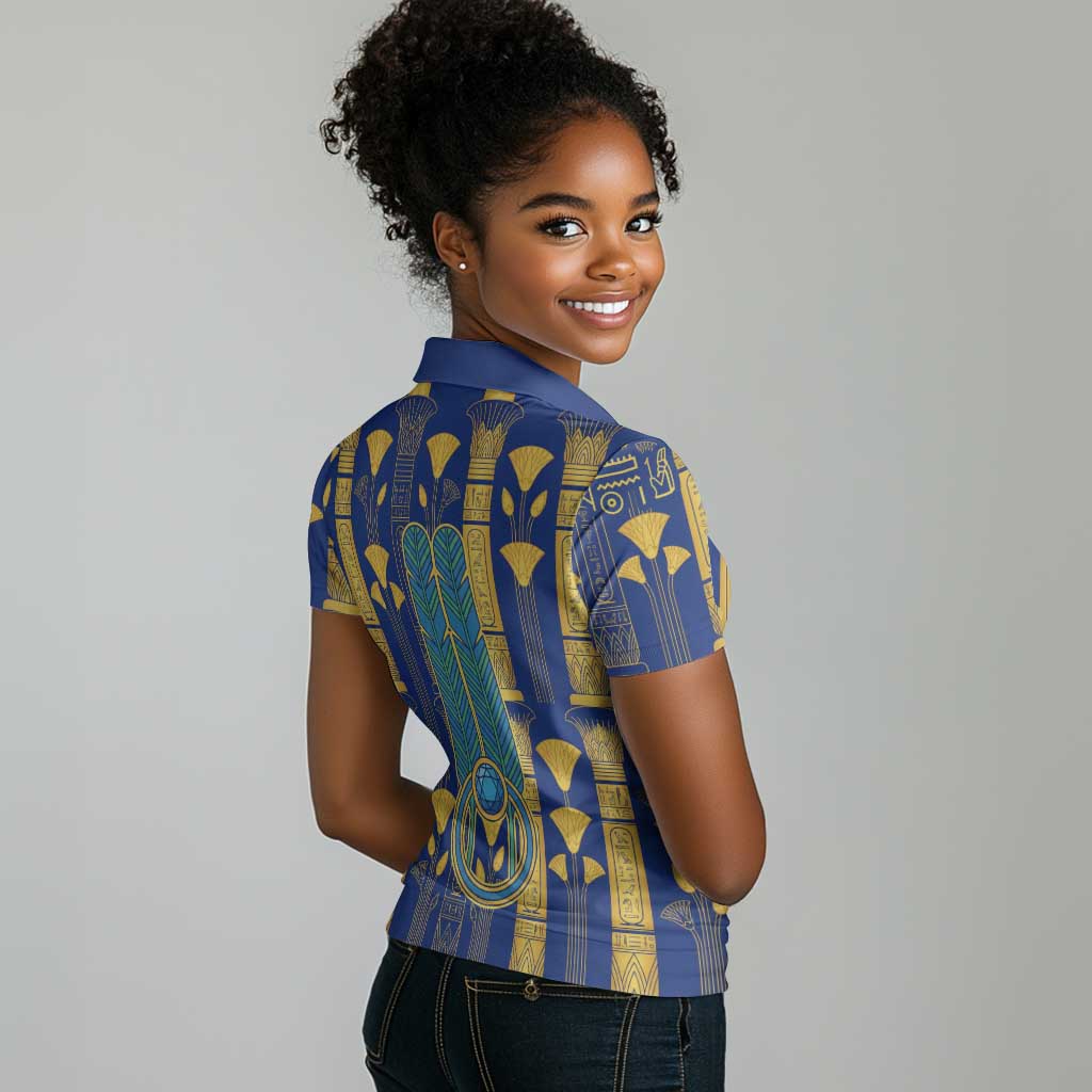 Amun Women Polo Shirt Ancient Egyptian Hieroglyphic, Pharaoh and Scarab - African Pride
