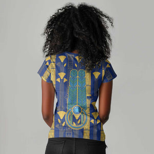 Amun Women V-Neck T-Shirt Ancient Egyptian Hieroglyphic, Pharaoh and Scarab - African Pride