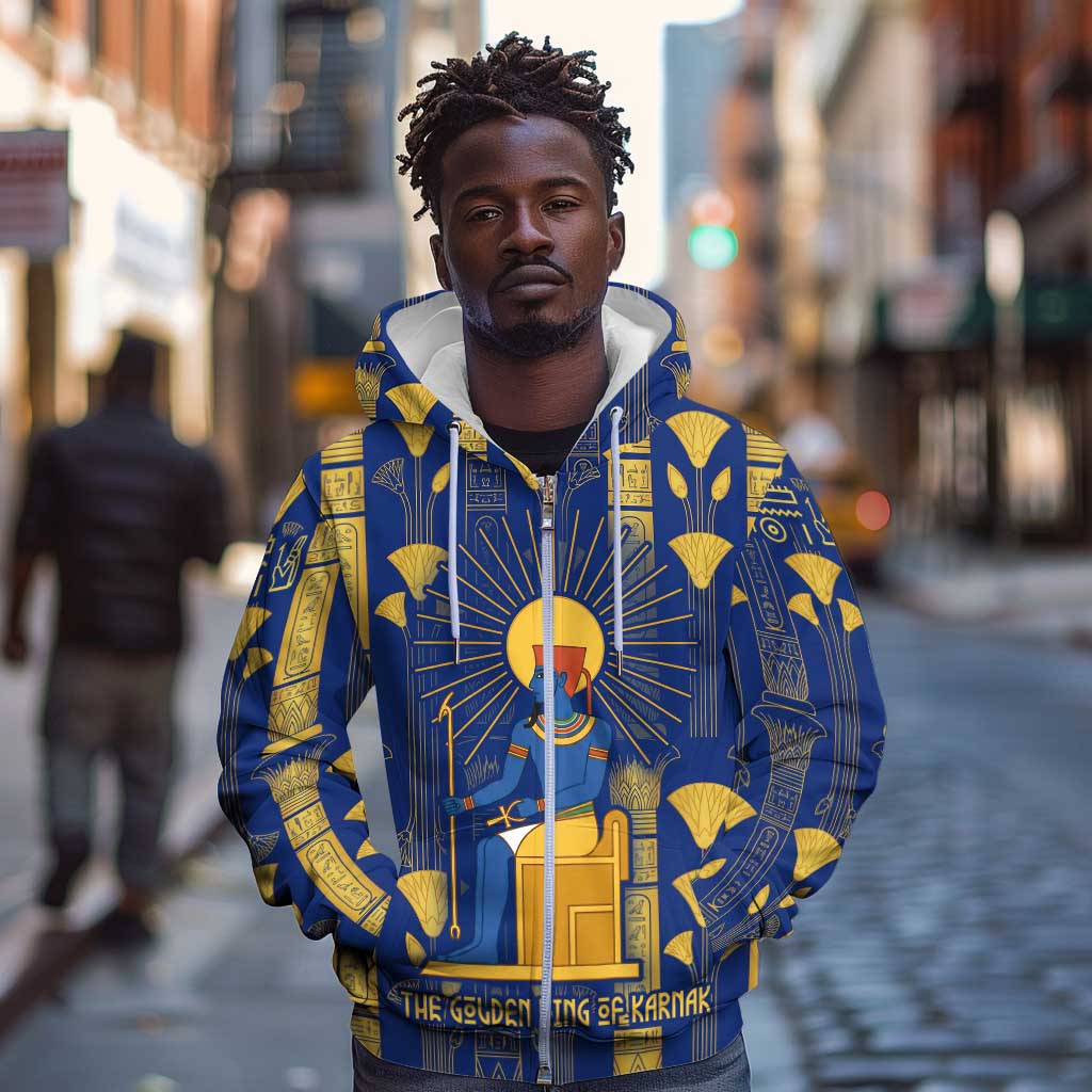 Amun Zip Hoodie Ancient Egyptian Hieroglyphic, Pharaoh and Scarab - African Pride