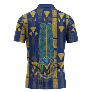 Amun Zipper Polo Shirt Ancient Egyptian Hieroglyphic, Pharaoh and Scarab - African Pride