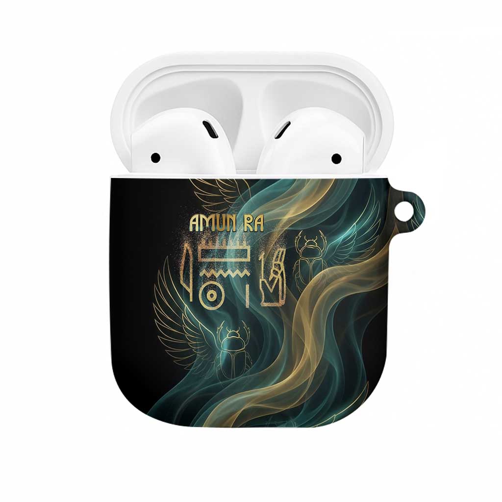 Amun Ancient Egyptian AirPods Case with Mystical Smoke Swirl Pattern, Fiery Ram Head, and Hieroglyphic - African Pride