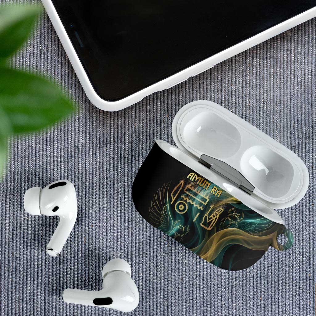 Amun Ancient Egyptian AirPods Case with Mystical Smoke Swirl Pattern, Fiery Ram Head, and Hieroglyphic - African Pride