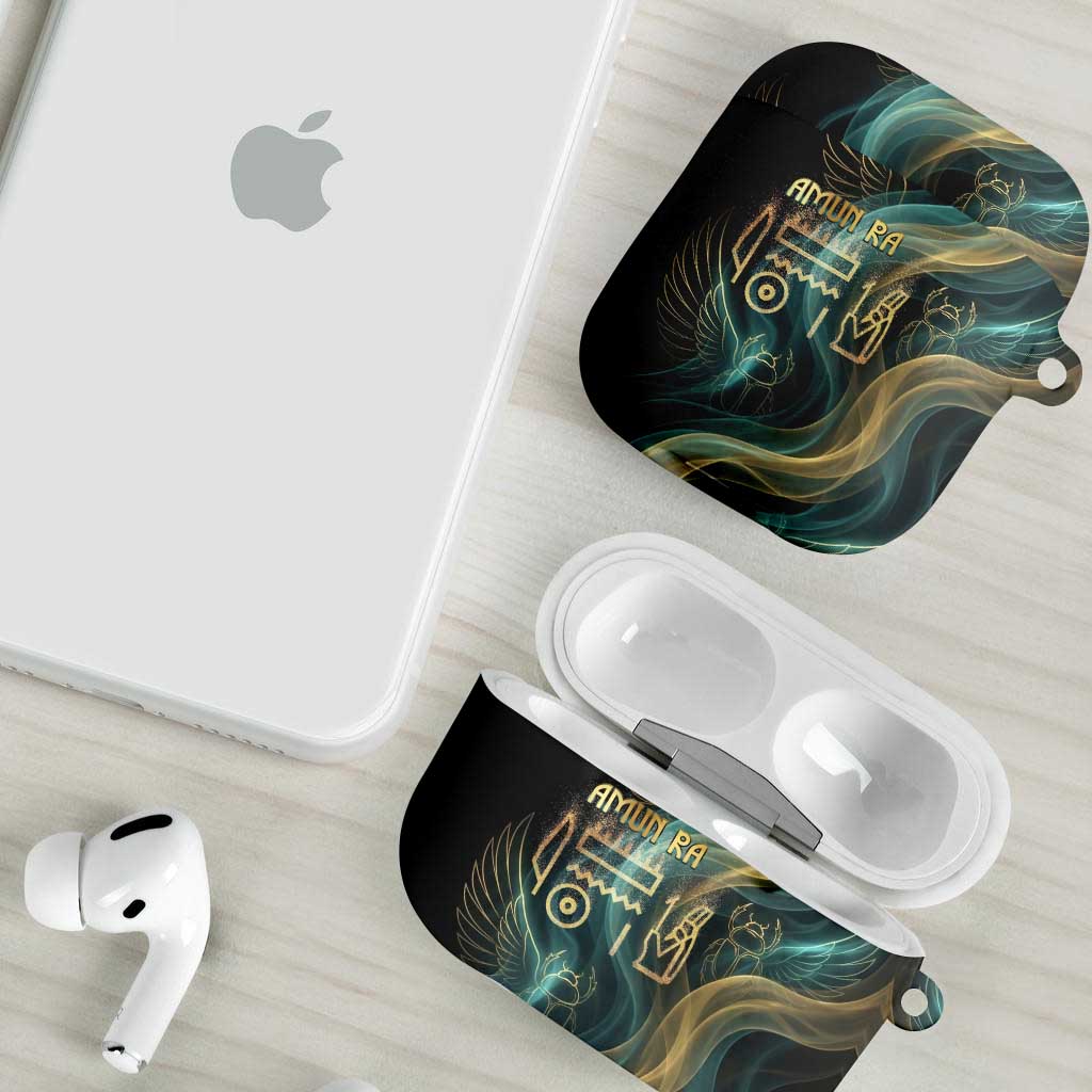 Amun Ancient Egyptian AirPods Case with Mystical Smoke Swirl Pattern, Fiery Ram Head, and Hieroglyphic - African Pride