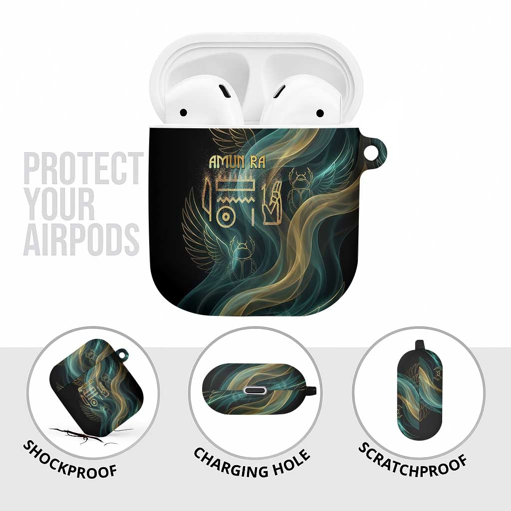 Amun Ancient Egyptian AirPods Case with Mystical Smoke Swirl Pattern, Fiery Ram Head, and Hieroglyphic - African Pride