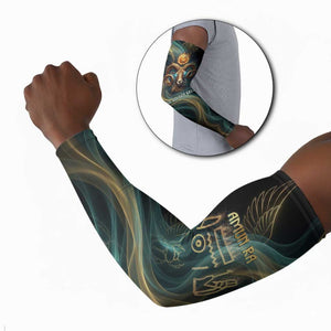 Amun Ancient Egyptian Arm Sleeves with Mystical Smoke Swirl Pattern, Fiery Ram Head, and Hieroglyphic - African Pride