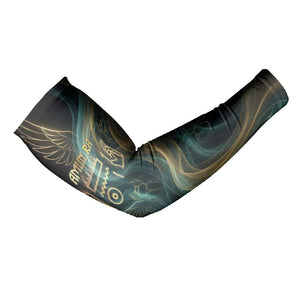 Amun Ancient Egyptian Arm Sleeves with Mystical Smoke Swirl Pattern, Fiery Ram Head, and Hieroglyphic - African Pride