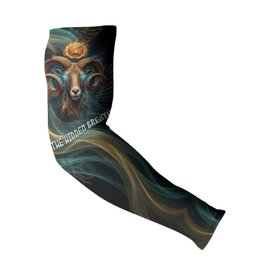 Amun Ancient Egyptian Arm Sleeves with Mystical Smoke Swirl Pattern, Fiery Ram Head, and Hieroglyphic - African Pride
