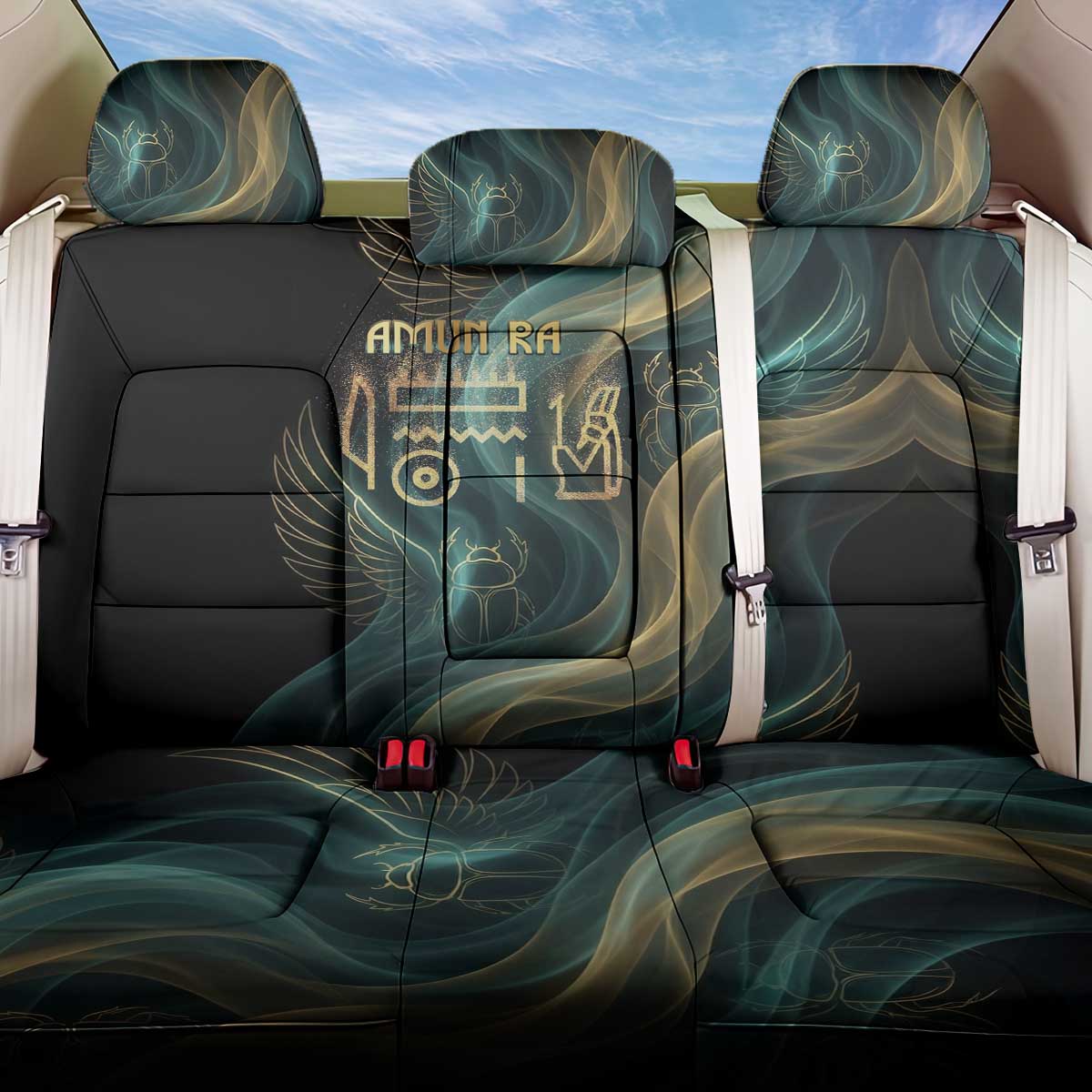 Amun Ancient Egyptian Back Car Seat Cover with Mystical Smoke Swirl Pattern, Fiery Ram Head, and Hieroglyphic - African Pride
