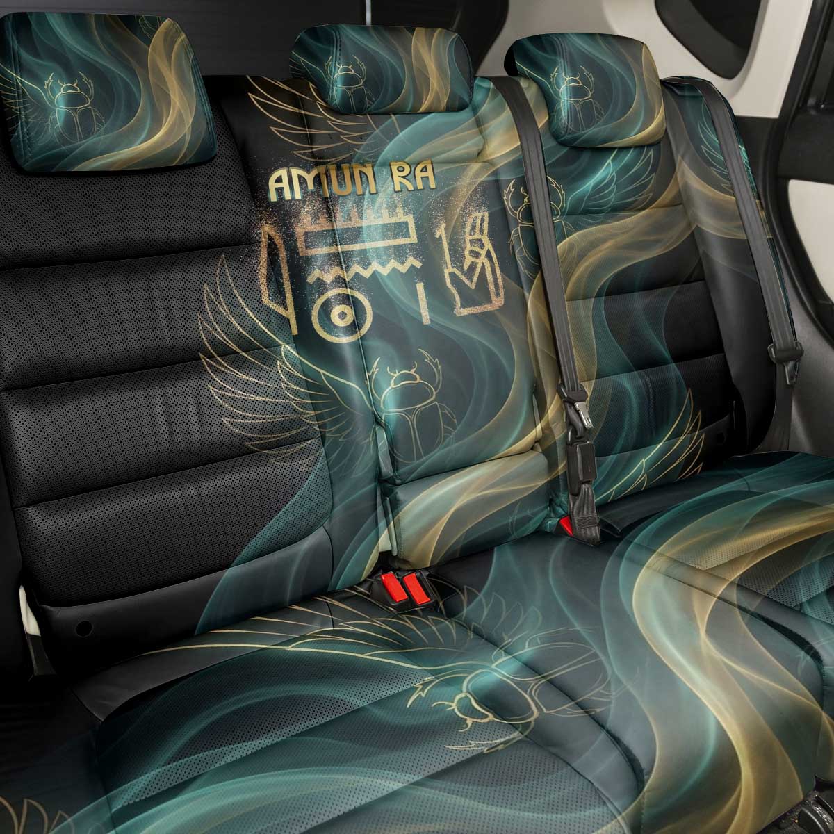 Amun Ancient Egyptian Back Car Seat Cover with Mystical Smoke Swirl Pattern, Fiery Ram Head, and Hieroglyphic - African Pride