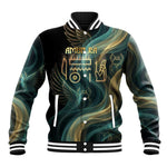 Amun Ancient Egyptian Baseball Jacket with Mystical Smoke Swirl Pattern, Fiery Ram Head, and Hieroglyphic - African Pride