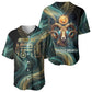 Amun Ancient Egyptian Baseball Jersey with Mystical Smoke Swirl Pattern, Fiery Ram Head, and Hieroglyphic - African Pride