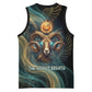Amun Ancient Egyptian Basketball Jersey with Mystical Smoke Swirl Pattern, Fiery Ram Head, and Hieroglyphic - African Pride