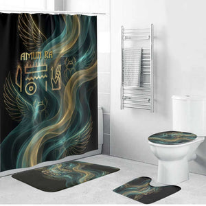 Amun Ancient Egyptian Bathroom Set with Mystical Smoke Swirl Pattern, Fiery Ram Head, and Hieroglyphic - African Pride