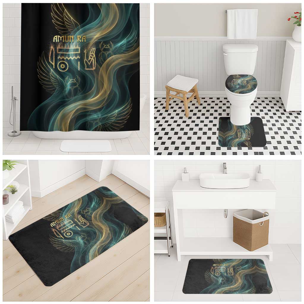 Amun Ancient Egyptian Bathroom Set with Mystical Smoke Swirl Pattern, Fiery Ram Head, and Hieroglyphic - African Pride