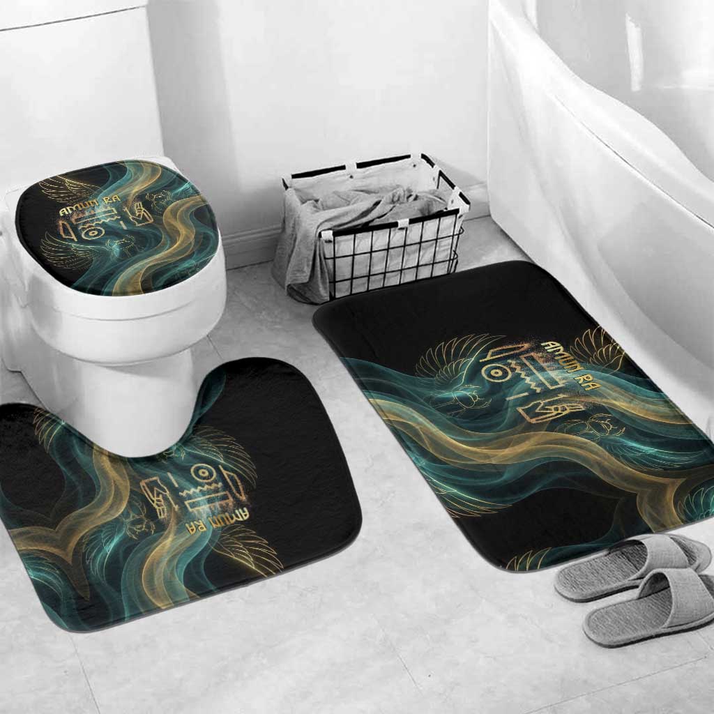Amun Ancient Egyptian Bathroom Set with Mystical Smoke Swirl Pattern, Fiery Ram Head, and Hieroglyphic - African Pride