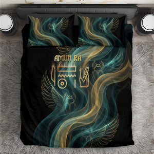 Amun Ancient Egyptian Bedding Set with Mystical Smoke Swirl Pattern, Fiery Ram Head, and Hieroglyphic - African Pride
