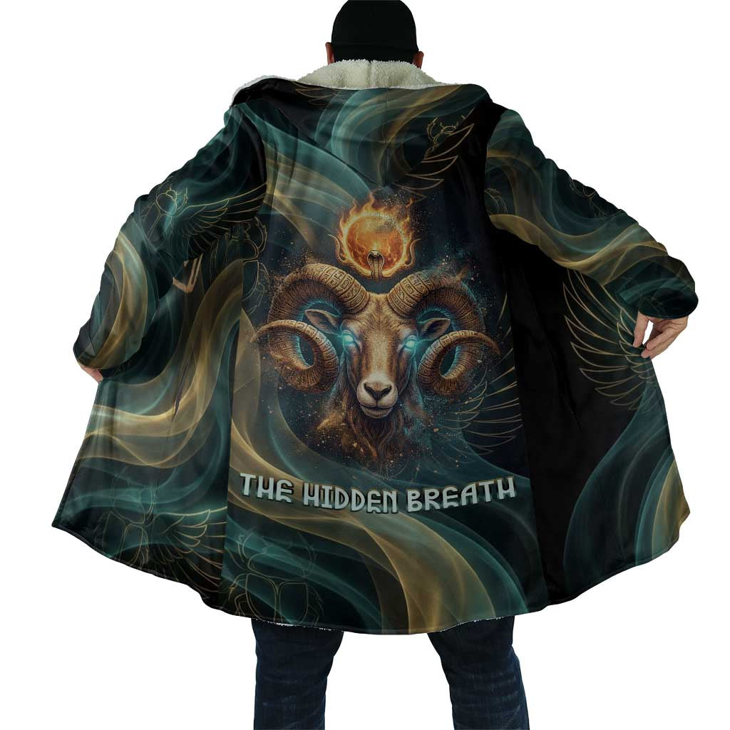 Amun Ancient Egyptian Cloak with Mystical Smoke Swirl Pattern, Fiery Ram Head, and Hieroglyphic - African Pride