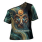 Amun Ancient Egyptian Cross Shoulder Shirt with Mystical Smoke Swirl Pattern, Fiery Ram Head, and Hieroglyphic - African Pride