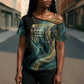 Amun Ancient Egyptian Cross Shoulder Shirt with Mystical Smoke Swirl Pattern, Fiery Ram Head, and Hieroglyphic - African Pride