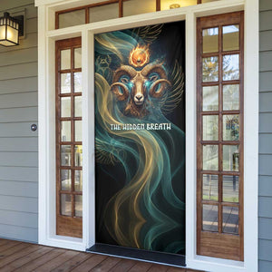 Amun Ancient Egyptian Door Cover with Mystical Smoke Swirl Pattern, Fiery Ram Head, and Hieroglyphic - African Pride