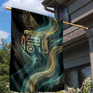 Amun Ancient Egyptian Garden Flag with Mystical Smoke Swirl Pattern, Fiery Ram Head, and Hieroglyphic - African Pride