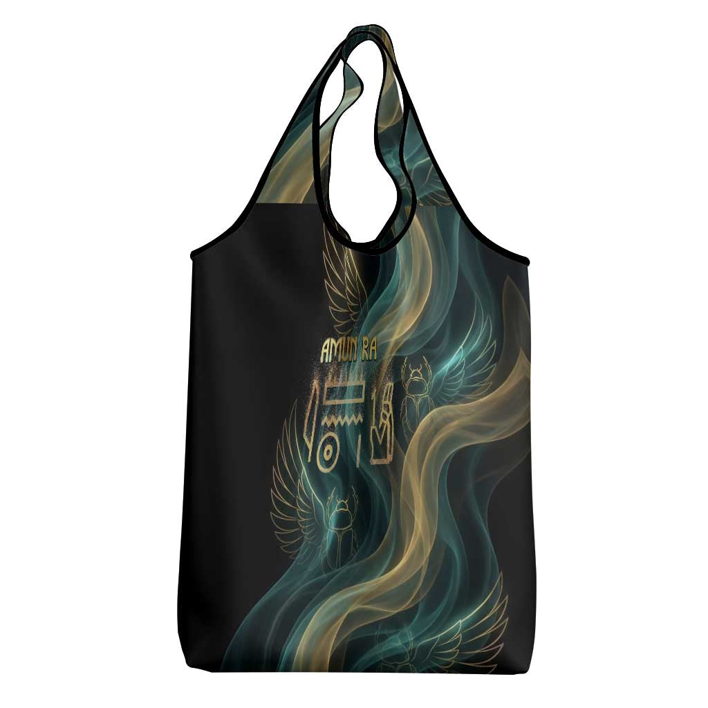 Amun Ancient Egyptian Grocery Bag with Mystical Smoke Swirl Pattern, Fiery Ram Head, and Hieroglyphic - African Pride