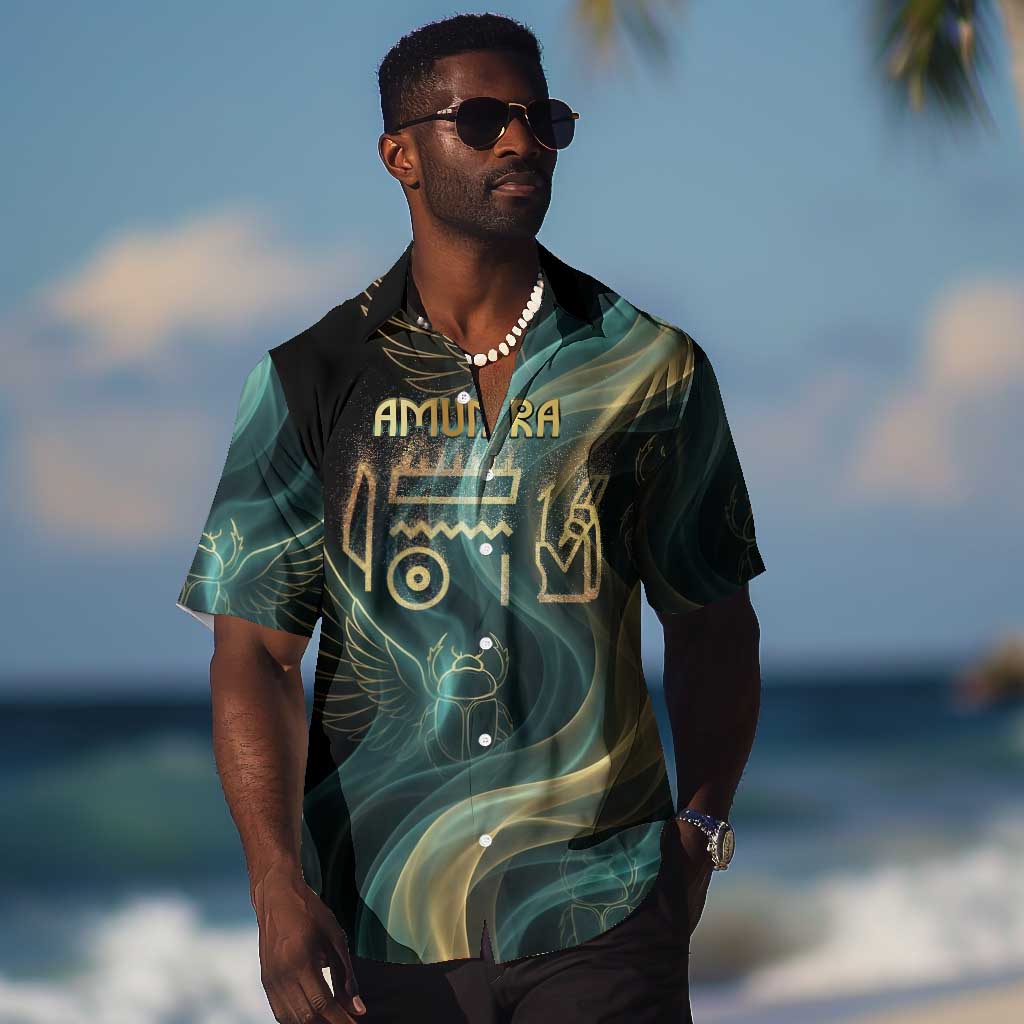 Amun Ancient Egyptian Hawaiian Shirt with Mystical Smoke Swirl Pattern, Fiery Ram Head, and Hieroglyphic - African Pride