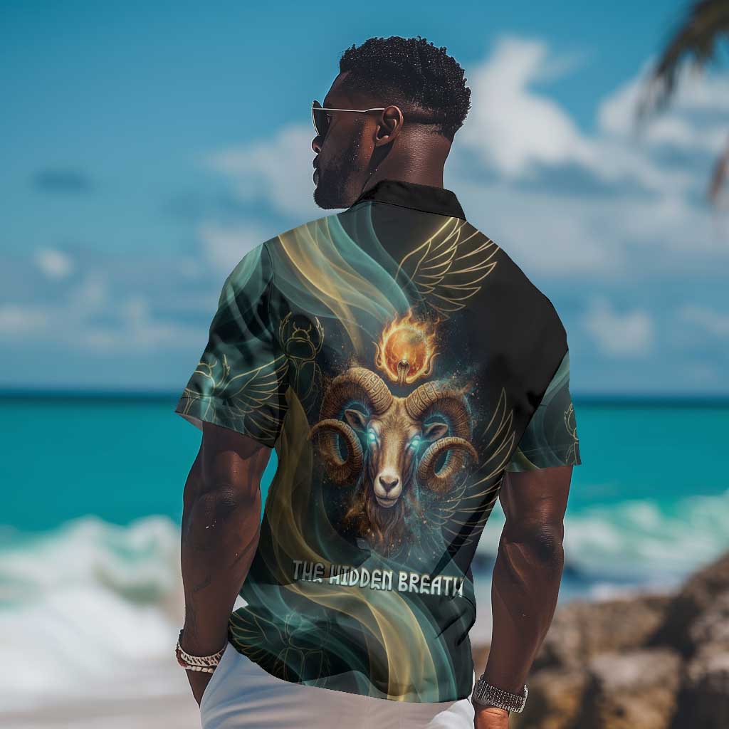 Amun Ancient Egyptian Hawaiian Shirt with Mystical Smoke Swirl Pattern, Fiery Ram Head, and Hieroglyphic - African Pride