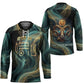 Amun Ancient Egyptian Hockey Jersey with Mystical Smoke Swirl Pattern, Fiery Ram Head, and Hieroglyphic - African Pride