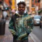 Amun Ancient Egyptian Hoodie with Mystical Smoke Swirl Pattern, Fiery Ram Head, and Hieroglyphic - African Pride