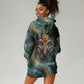 Amun Ancient Egyptian Hoodie Dress with Mystical Smoke Swirl Pattern, Fiery Ram Head, and Hieroglyphic - African Pride