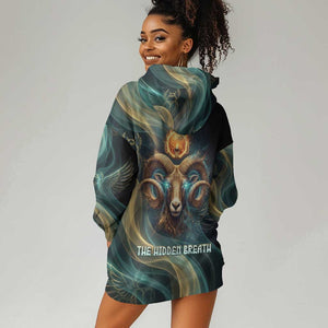 Amun Ancient Egyptian Hoodie Dress with Mystical Smoke Swirl Pattern, Fiery Ram Head, and Hieroglyphic - African Pride