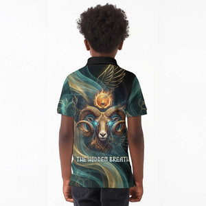 Amun Ancient Egyptian Kid Polo Shirt with Mystical Smoke Swirl Pattern, Fiery Ram Head, and Hieroglyphic - African Pride