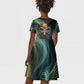 Amun Ancient Egyptian Kid Short Sleeve Dress with Mystical Smoke Swirl Pattern, Fiery Ram Head, and Hieroglyphic - African Pride