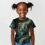 Amun Ancient Egyptian Kid T shirt with Mystical Smoke Swirl Pattern, Fiery Ram Head, and Hieroglyphic - African Pride