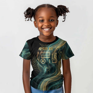 Amun Ancient Egyptian Kid T shirt with Mystical Smoke Swirl Pattern, Fiery Ram Head, and Hieroglyphic - African Pride