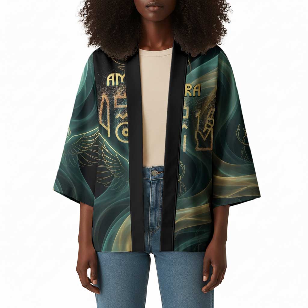 Amun Ancient Egyptian Kimono with Mystical Smoke Swirl Pattern, Fiery Ram Head, and Hieroglyphic - African Pride