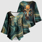 Amun Ancient Egyptian Kimono Sleeve Blouse with Mystical Smoke Swirl Pattern, Fiery Ram Head, and Hieroglyphic - African Pride