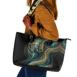 Amun Ancient Egyptian Leather Tote Bag with Mystical Smoke Swirl Pattern, Fiery Ram Head, and Hieroglyphic - African Pride