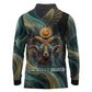 Amun Ancient Egyptian Long Sleeve Polo Shirt with Mystical Smoke Swirl Pattern, Fiery Ram Head, and Hieroglyphic - African Pride