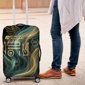 Amun Ancient Egyptian Luggage Cover with Mystical Smoke Swirl Pattern, Fiery Ram Head, and Hieroglyphic - African Pride