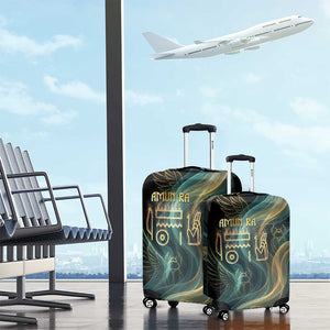 Amun Ancient Egyptian Luggage Cover with Mystical Smoke Swirl Pattern, Fiery Ram Head, and Hieroglyphic - African Pride