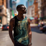 Amun Ancient Egyptian Men Tank Top with Mystical Smoke Swirl Pattern, Fiery Ram Head, and Hieroglyphic - African Pride