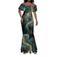Amun Ancient Egyptian Mermaid Dress with Mystical Smoke Swirl Pattern, Fiery Ram Head, and Hieroglyphic - African Pride